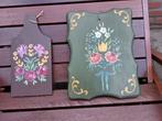 2 vintage houten snijplanken met handgeschilderde bloemen., Ophalen