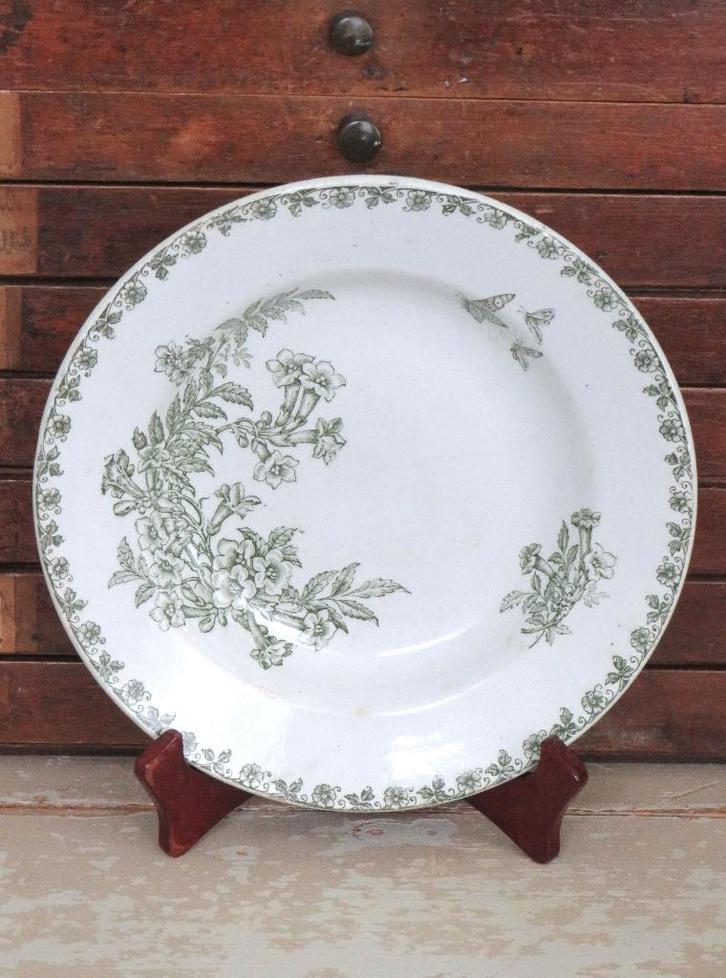 Antiek Frans bord “Bloemen & vlinders”, Antiek en Kunst, Curiosa en Brocante, Ophalen of Verzenden