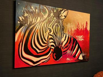 Schilderij zebra | op Canvas geschilderd  | 150 x 100 cm beschikbaar voor biedingen