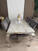 Marmeren Eettafel met 4 luxe Stoelen, Huis en Inrichting, Tafels | Eettafels, Ophalen, Overige materialen, Gebruikt, 100 tot 150 cm