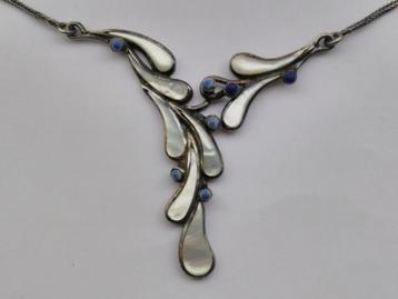 Zilveren KETTING 40 cm met witte Parelmoer en Lapis-Lazuli beschikbaar voor biedingen