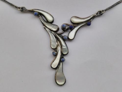 Zilveren KETTING 40 cm met witte Parelmoer en Lapis-Lazuli, Sieraden, Tassen en Uiterlijk, Kettingen, Nieuw, Zilver, Zilver, Met edelsteen