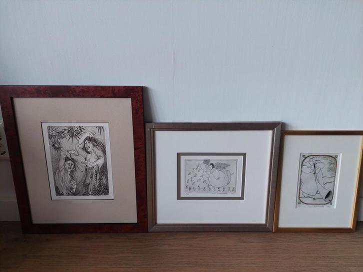 Ada Breedveld etsen gravures 3 verschillende werken, Antiek en Kunst, Kunst | Etsen en Gravures, Ophalen