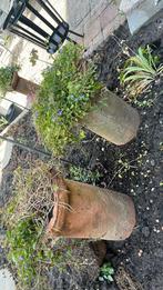 2 antieke terracotta potten (buis), Tuin en Terras, Bloembakken en Plantenbakken, Ophalen, Steen, Gebruikt, Minder dan 60 cm