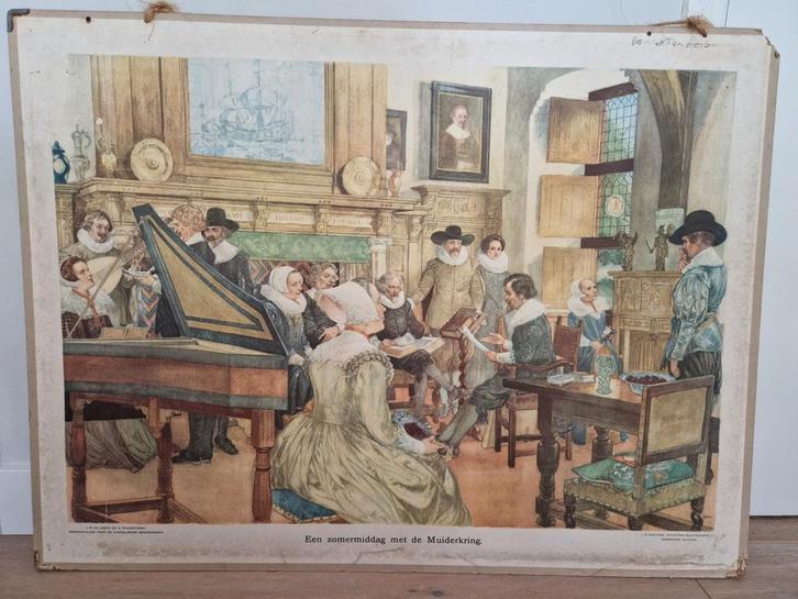 Schoolplaat Isings: Een zomermiddag met de Muiderkring, Antiek en Kunst, Antiek | Schoolplaten, Geschiedenis, Ophalen