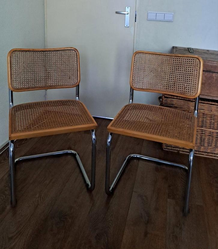 Set Vintage Marcel Breuer Cesca stoelen. Made in Italy., Huis en Inrichting, Stoelen, Twee, Hout, Bruin, Ophalen