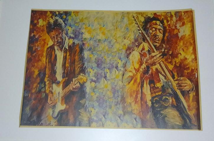 Schilderij Eric Clapton & Jimi Hendrix, Antiek en Kunst, Kunst | Schilderijen | Klassiek, Ophalen of Verzenden