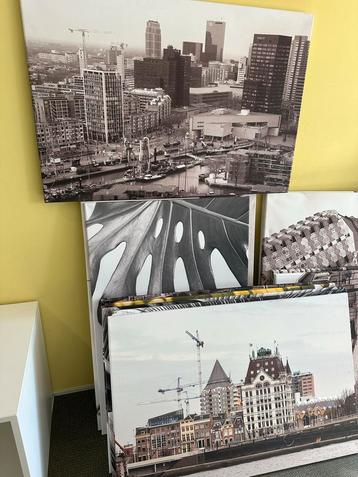 Canvas Schilderijen Set - Zwart-Wit Thema Rotterdam beschikbaar voor biedingen