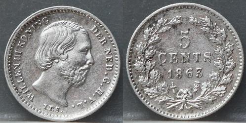 Mooie zilveren stuiver 1863 - 5 cent 1863  Willem 3, Postzegels en Munten, Munten | Nederland, Losse munt, 5 cent, Koning Willem III