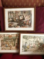 3x ANTON PIECK schilderijen met lijsten hout bruin, verzamel