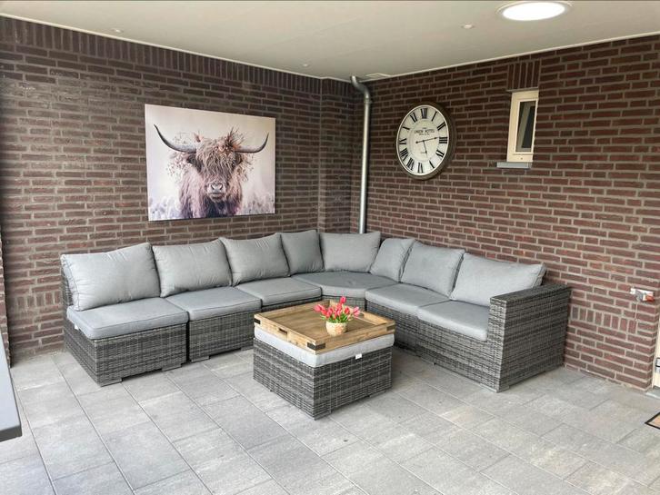 Loungeset met salontafel en dienblad, Tuin en Terras, Tuinsets en Loungesets, Zo goed als nieuw, Ophalen of Verzenden