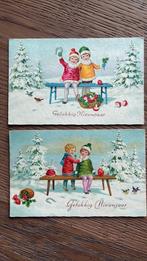 Kinderen op bankje in de sneeuw. Nieuwjaar. 1935, Ophalen of Verzenden, 1920 tot 1940, Kinderen