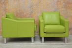 ZGANieuw! 2 groene leren Leolux Antonia design fauteuils!, Huis en Inrichting, Fauteuils, Leolux, Leolux, Design, 75 tot 100 cm