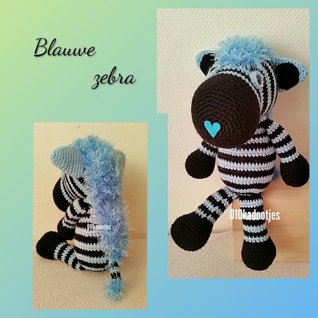 Nieuwe zelfgehaakte knuffels. Lieve zebra. Blauw zwart., Kinderen en Baby's, Ophalen of Verzenden, Zo goed als nieuw, Overige typen