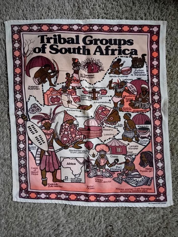 Vintage Zuid-Afrikaanse stammen wandkleed 51x 58 cm, Antiek en Kunst, Antiek | Kleden en Textiel, Ophalen of Verzenden