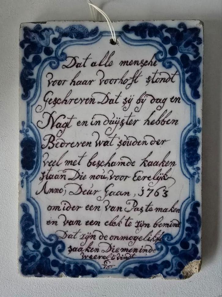 Zeldzame Rotterdamse tegel 1763, Antiek en Kunst, Antiek | Wandborden en Tegels, Ophalen of Verzenden