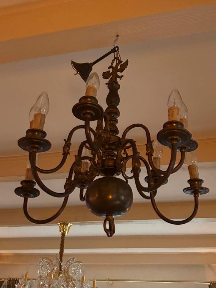 Antieke Kroonluchter, Huis en Inrichting, Lampen | Kroonluchters, Gebruikt, Metaal, Ophalen