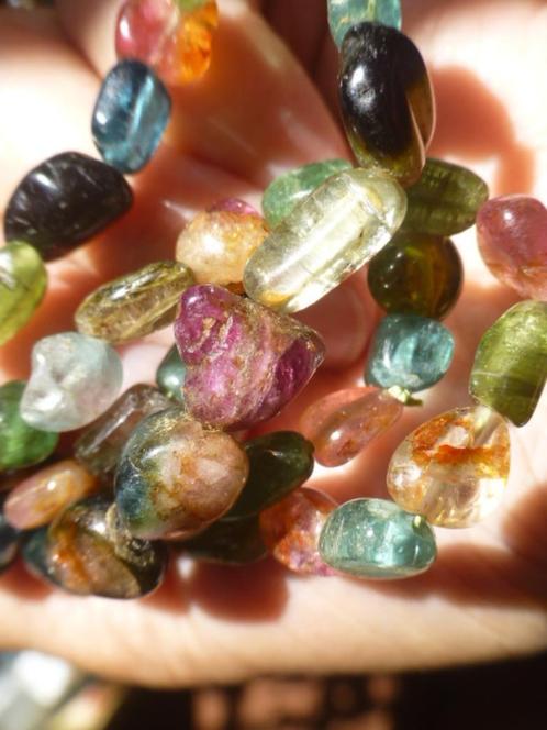 TOERMALIJN multi-color Collier met Zilveren Slotje / 58 cm, Sieraden, Tassen en Uiterlijk, Antieke sieraden, Ketting, Zilver, Met edelsteen