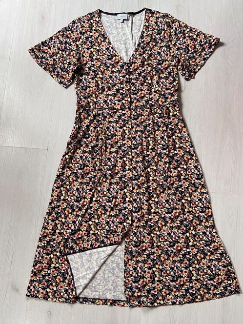 zwarte gebloemde JIGSAW jurk met korte mouwen mt L, Kleding | Dames, Jurken, Maat 42/44 (L), Verzenden