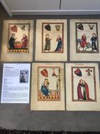 Code Manesse, 5 x reproductie, prenten, Heidelberger Lieder, Ophalen of Verzenden