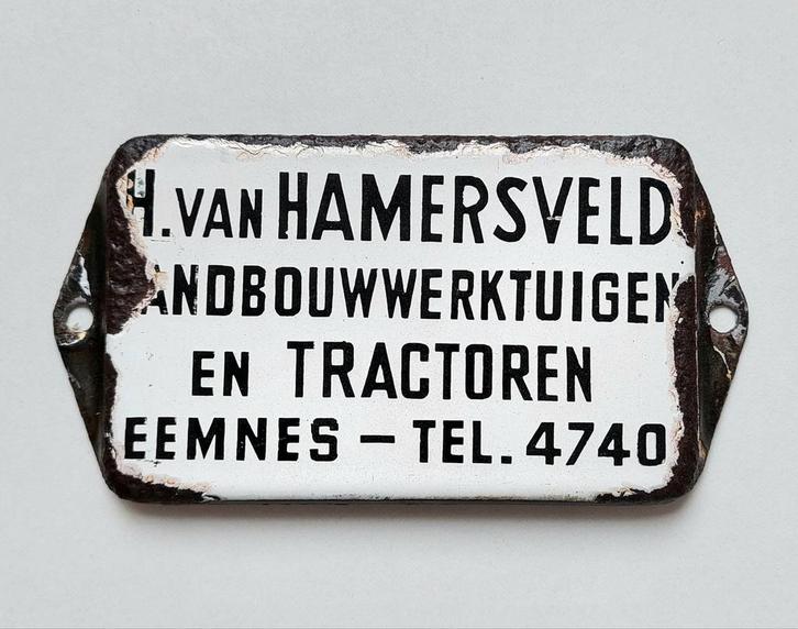 Oud Emaille Bordje Deurpostje Tractoren Hamersveld Eemnes, Verzamelen, Merken en Reclamevoorwerpen, Gebruikt, Reclamebord, Verzenden