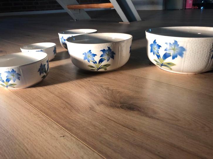 Set van 5 vintage keramieken schalen met bloemmotief, Huis en Inrichting, Woonaccessoires | Schalen en Manden, Gebruikt, Schaal