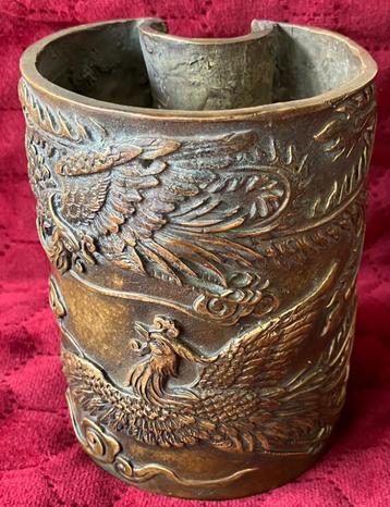 Chinese maanvormige brons metalen vaas drakendecor ca. 1920 beschikbaar voor biedingen