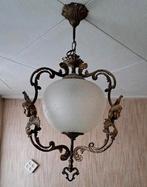 Hanglamp lamp glazen bol melkglas bewerkt koper, Ophalen