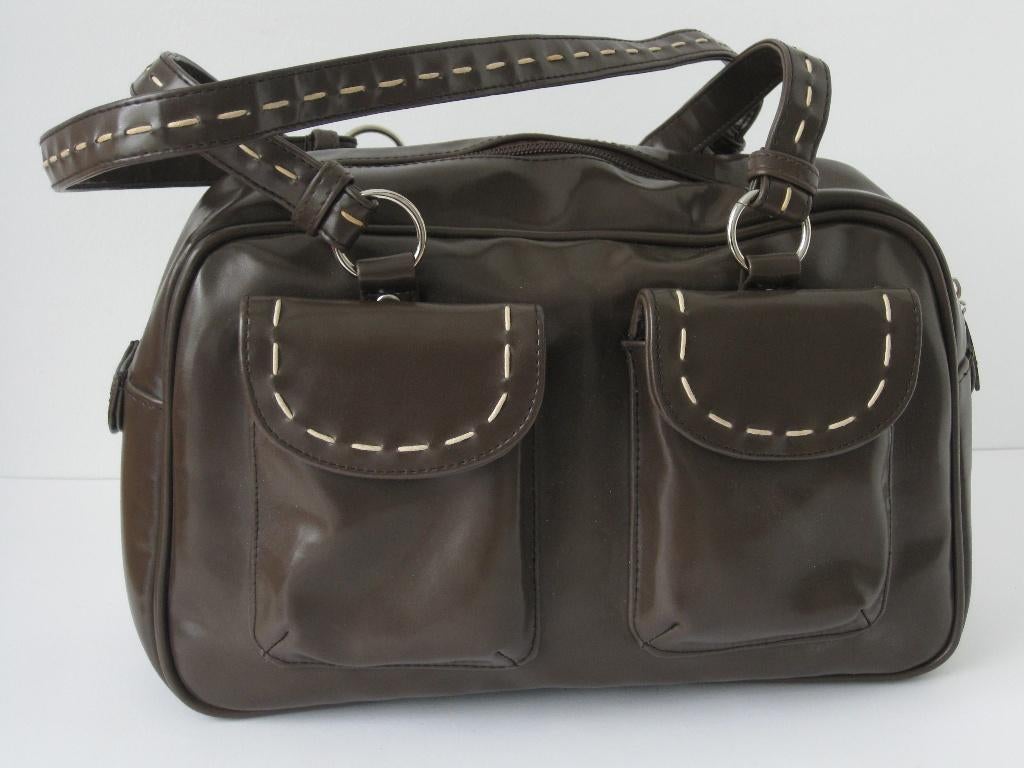 Tas / Handtas model bowlingtas bruin met stiksel 32x20x11cm, Ophalen of Verzenden, Bruin, Handtas