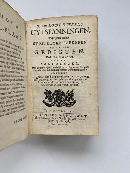 Uytspanningen; Schr Lodensteyns; Uitg Kannewet; Datum 1769;, Antiek en Kunst, Antiek | Boeken en Bijbels, Ophalen of Verzenden