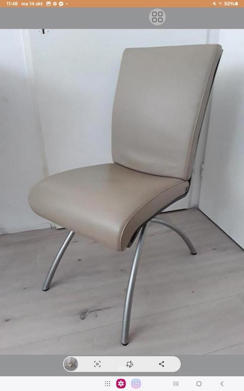 DESIGN ROLF BENZ 4X, TAUPEKLEUR LEER ONBESCHADIGD T.E.A.B., Huis en Inrichting, Stoelen, Zo goed als nieuw, Vier, Hout, Leer, Overige kleuren