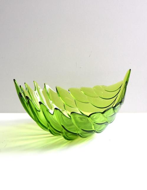 Prachtige Vintage glazen schaal / Jardiniere blad vorm, Antiek en Kunst, Antiek | Schalen, Ophalen of Verzenden