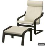2 Ikea fauteuils Poang met 1 voetenbank; ecru, Ophalen, Hout, Gebruikt, 75 tot 100 cm