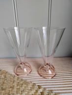Vintage! 2x Luigi Bormioli wijn glas roze voet, Ophalen of Verzenden