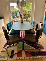 6 eetkamerstoelen. Velours metalen buisframe. Trendhopper, Huis en Inrichting, Stoelen, Ophalen, Bruin, Zo goed als nieuw, Metaal