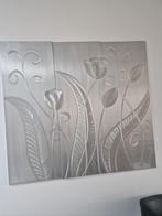 Schilderij met metalen bloemen - 3-delig, Ophalen of Verzenden, Zo goed als nieuw