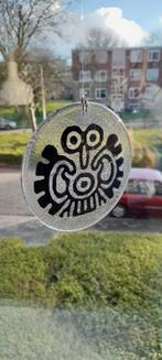 Vintage glazen raamhanger met abstracte zwarte uil, Ophalen of Verzenden