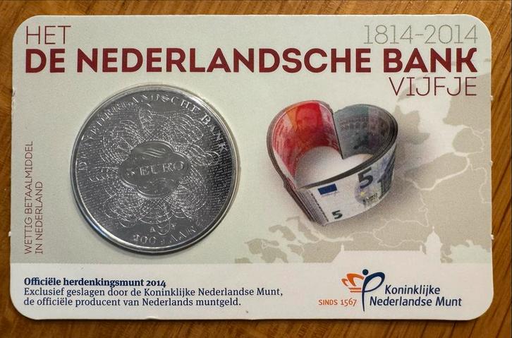 Herdenkingsmunt De Nederlandsche Bank €5, Postzegels en Munten, Munten | Nederland, Losse munt, Euro's, Zilver, Ophalen of Verzenden