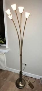 Messing lamp met 5 bogen met glazen kapjes, Ophalen of Verzenden, Gebruikt, Metaal, 150 tot 200 cm