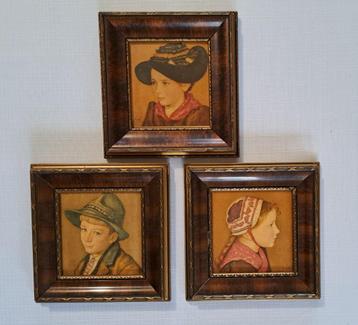 3x portret schilderij François de Ribaupierre antiek lijstje beschikbaar voor biedingen