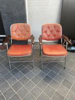 Vintage Skai Lederen Klapstoelen - Jaren '60, Gebruikt, Twee, Bruin, Ophalen of Verzenden