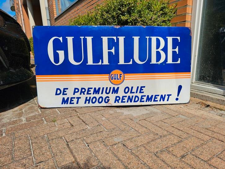 Gulf emaille reclamebord  pre 1960, Verzamelen, Merken en Reclamevoorwerpen, Gebruikt, Reclamebord, Ophalen