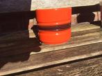 Vintage bloempot, orange met bruin., Rond, Ophalen of Verzenden, Zo goed als nieuw, Minder dan 25 cm