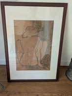Houtskool tekening, ingelijst in donkerbruine lijst, Ophalen