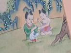 2x oud gesign. chinees schilderij aquarel spelende kinderen, Antiek en Kunst, Verzenden