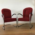 2 W.H. Gispen AA fauteuil stoel rood ribstof president, Gebruikt, 75 tot 100 cm, Ophalen of Verzenden, Nvt