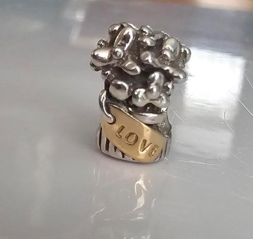 Pandora bedel zilver met 14k goud - boeket, Sieraden, Tassen en Uiterlijk, Bedels, Zo goed als nieuw, Pandora, Zilver, 1 bedel