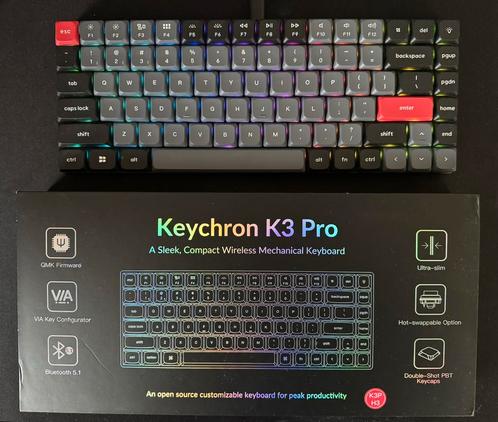Keychron K3 Pro met accessoires, Computers en Software, Toetsenborden, Zo goed als nieuw, Qwerty, Ergonomisch, Gaming toetsenbord