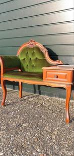 Antiek Telefoonbankje met Groene Bekleding, Antiek en Kunst, Antiek | Meubels | Stoelen en Banken, Ophalen