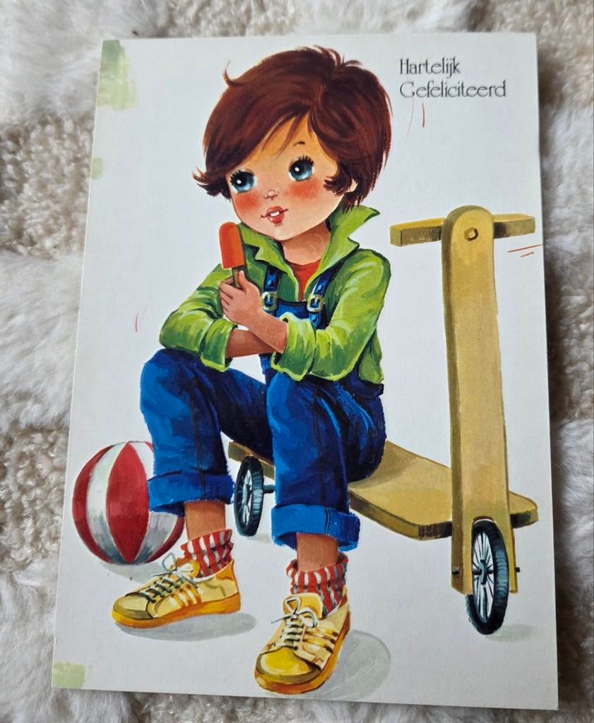 Kindje zit op step ijsje te eten, Verzenden, 1960 tot 1980, Ongelopen, Kinderen